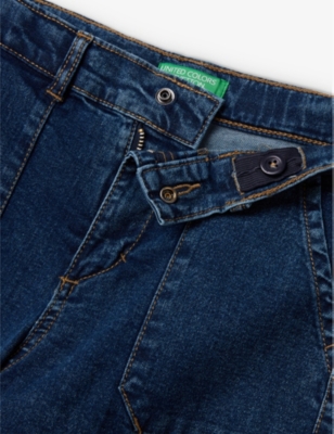 Shop Benetton Boys Dark Denim Blue Kids Patch-pocket Stone-wash Stretch Denim Jeans