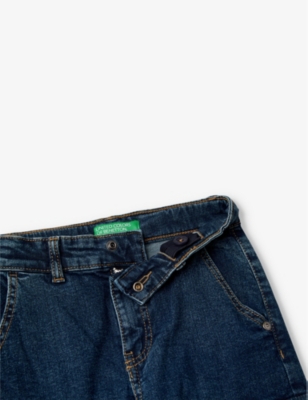 Shop Benetton Dark Denim Blue Stonewash Patch-pocket Straight-leg Stretch-denim Jeans 18 Months - 6 Years