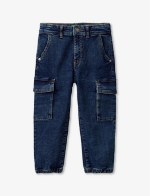 Shop Benetton Dark Denim Blue Stonewash Patch-pocket Straight-leg Stretch-denim Jeans 18 Months - 6 Years