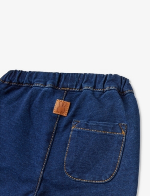 Shop Benetton Blue Denim Button-embellished Logo-patch Stretch-cotton Trousers