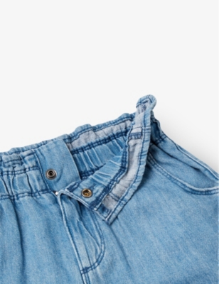 Shop Benetton Paperbag-waist Flounce-hem Denim Shorts 18 Months - 6 Years In Blue Denim