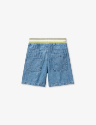Shop Benetton Light Blue Denim Patch-pocket Contrast-waistband Denim Shorts 18 Months - 6 Years