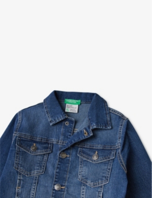 Shop Benetton Boys Blue Denim Kids Regular-fit Faded-wash Stretch-denim Jacket 6-14 Years