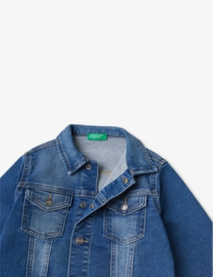 Shop Benetton Blue Denim Patch-pocket Regular-fit Denim Jacket 18 Months-6 Years