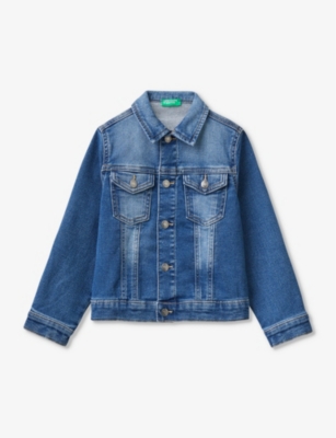 Shop Benetton Blue Denim Patch-pocket Regular-fit Denim Jacket 18 Months-6 Years