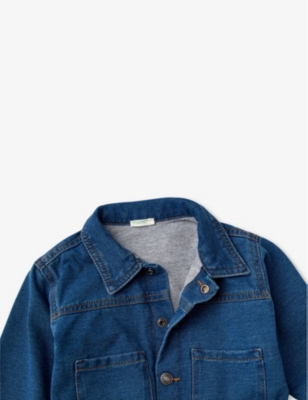 Shop Benetton Blue Denim Fleece-lined Patch-pocket Stretch Cotton-blend Jacket 1-18 Months