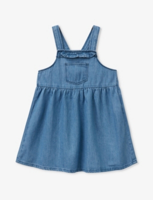 Benetton Babies'  Blue Denim Patch-pocket Frilled Trim Denim Pinafore Dress 18 Months-6 Years