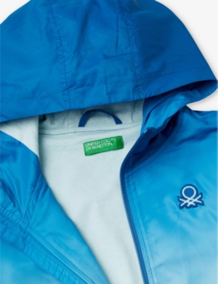 Benetton Boys Blue Kids Tie-dye Hooded Nylon Jacket 6-14 Years In Blue