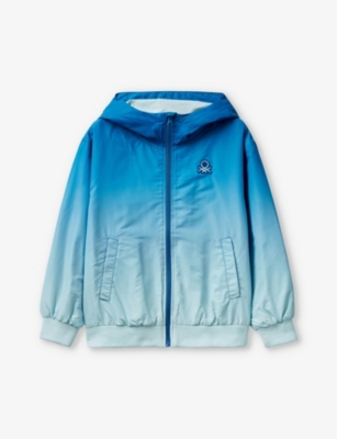 Benetton Boys Blue Kids Tie-dye Hooded Nylon Jacket 6-14 Years In Blue