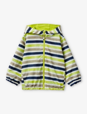 Shop Benetton Striped Hooded She;; Jacket 18 Month-6 Years In Sunshine Yellow