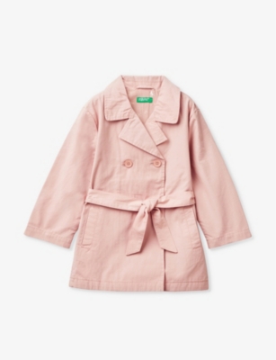 BENETTON: Double-breasted belted cotton trench coat 18 months-6 years