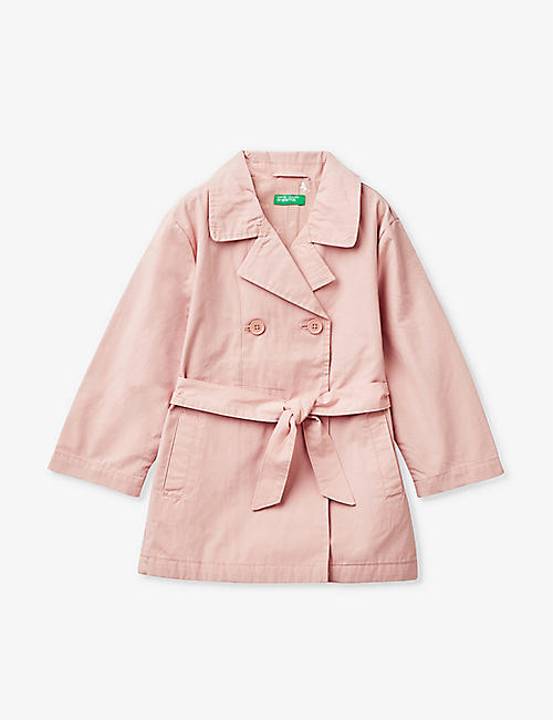 BENETTON: Double-breasted belted cotton trench coat 18 months-6 years