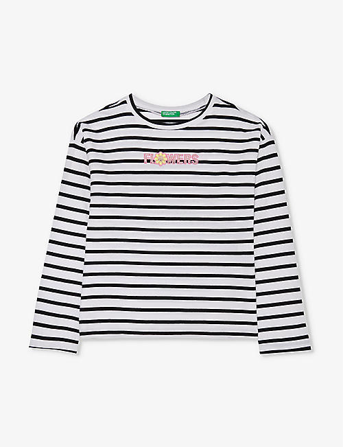 BENETTON: Bead-embroidered striped cotton-jersey T-shirt 6-14 years