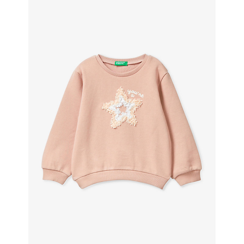 Benetton Babies'  Pale Pink Petal-embroidered Regular-fit Organic-cotton Sweatshirt 18 Months-6 Years