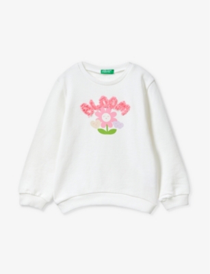 Benetton Babies'  White Petal-embroidered Regular-fit Organic-cotton Sweatshirt 18 Months-6 Years