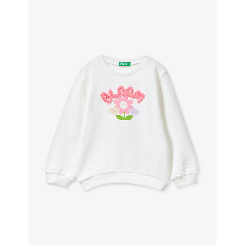 Benetton Babies'  White Petal-embroidered Regular-fit Organic-cotton Sweatshirt 18 Months-6 Years