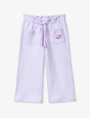 Benetton Girls Lilac Kids Flower-print Patch-pocket Cotton Jogging Bottoms 18 Months-6 Years