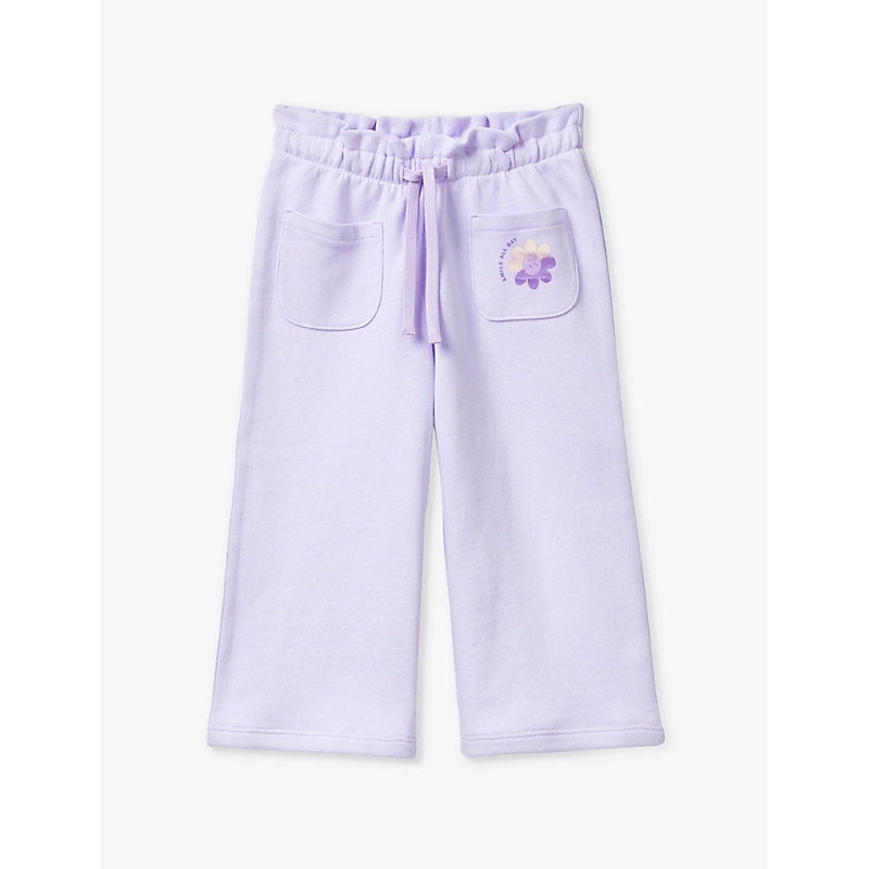 Benetton Girls Lilac Kids Flower-print Patch-pocket Cotton Jogging Bottoms 18 Months-6 Years