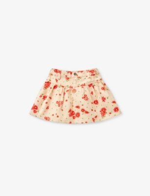 Shop Benetton Girls Peach Pattern Kids Floral-print Cotton Mini Skirt 18 Months-6 Years