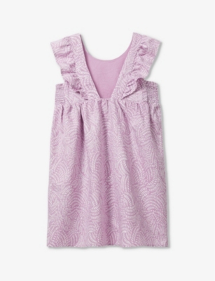 Shop Benetton Girls Pink Pattern Kids Abstract-pattern Frill-trim Linen-blend Dress 6-14 Years