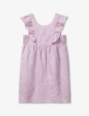 Benetton Girls Pink Pattern Kids Abstract-pattern Frill-trim Linen-blend Dress 6-14 Years