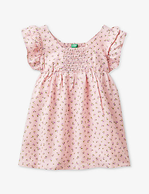 BENETTON: Floral-print shirred cotton and linen dress 18 months-6 years