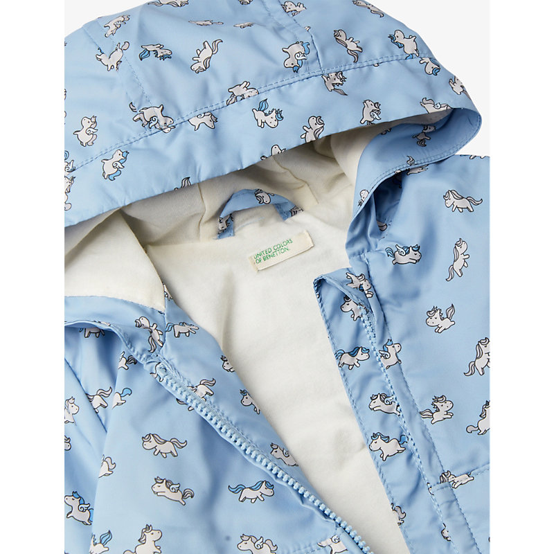 Shop Benetton Blue Unicorn-print Jersey-lined Shell Jacket 1-18 Months