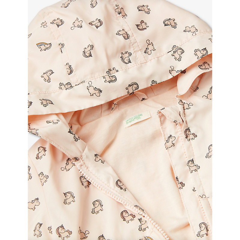 Shop Benetton Pale Pink Unicorn-print Jersey-lined Shell Jacket 1-18 Months