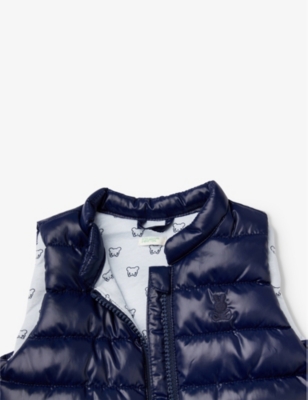 Shop Benetton Navy Blue Brand-embroidered Quilted Shell Gilet 1-18 Months