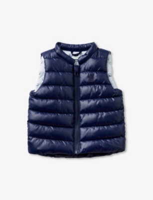 Shop Benetton Navy Blue Brand-embroidered Quilted Shell Gilet 1-18 Months