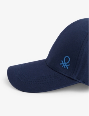 Shop Benetton Brand-print Adjustable Cotton Baseball Cap In Navy Blue