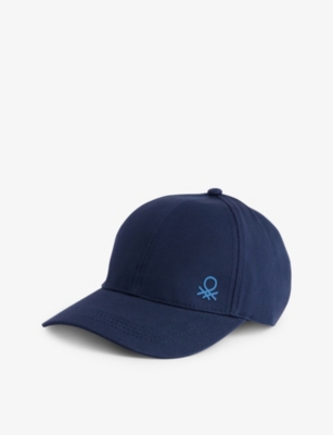 Shop Benetton Brand-print Adjustable Cotton Baseball Cap In Navy Blue