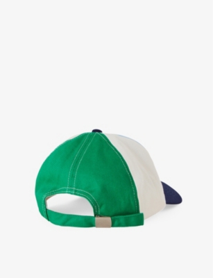 Shop Benetton Boys Blue/green Kids Logo-embroidered Colour-block Cotton Cap 6-14 Years