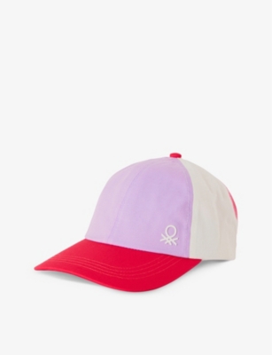 Benetton Kids' Logo-embroidered Colour-block Cotton Cap 6-14 Years In Pink/lilac