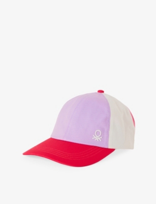 Shop Benetton Girls Pink/lilac Kids Logo-embroidered Colour-block Cotton Cap 18 Months - 5 Years