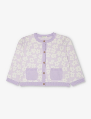 BENETTON: Flower-pattern cotton-blend knitted cardigan 1-18 months
