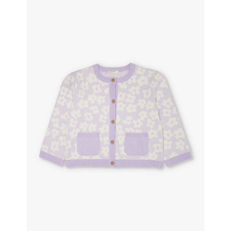 Shop Benetton Lilac Flower-pattern Cotton-blend Knitted Cardigan 1-18 Months