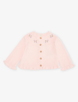 BENETTON: Floral-embroidered cotton-linen blend knitted cardigan 1-18 months