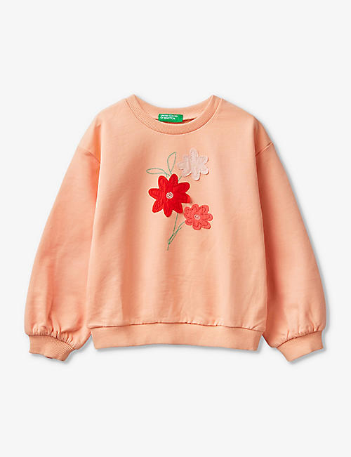 BENETTON: Flower-embroidered round-neck cotton sweatshirt 18 months - 6 years