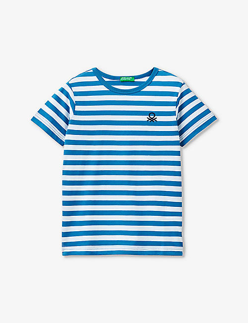 BENETTON: Logo-embroidered striped cotton-jersey T-shirt 6-14 years