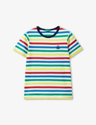Benetton Babies'  Multi-coloured Logo-embroidered Striped Cotton-jersey T-shirt 6-14 Years