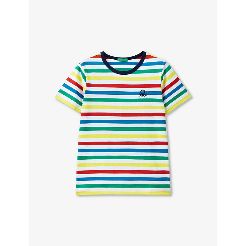 Benetton Babies'  Multi-coloured Logo-embroidered Striped Cotton-jersey T-shirt 6-14 Years