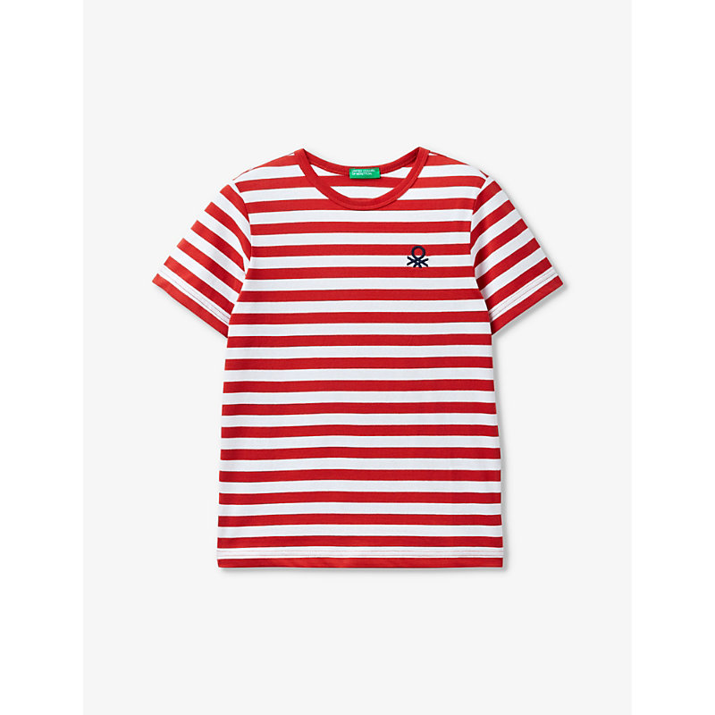 Benetton Babies'  Red Stripe Logo-embroidered Striped Cotton-jersey T-shirt 6-14 Years