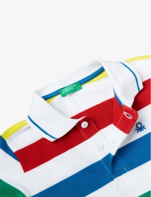 Shop Benetton Boys Multicoloured Kids Logo-embroidered Striped Cotton Polo Shirt