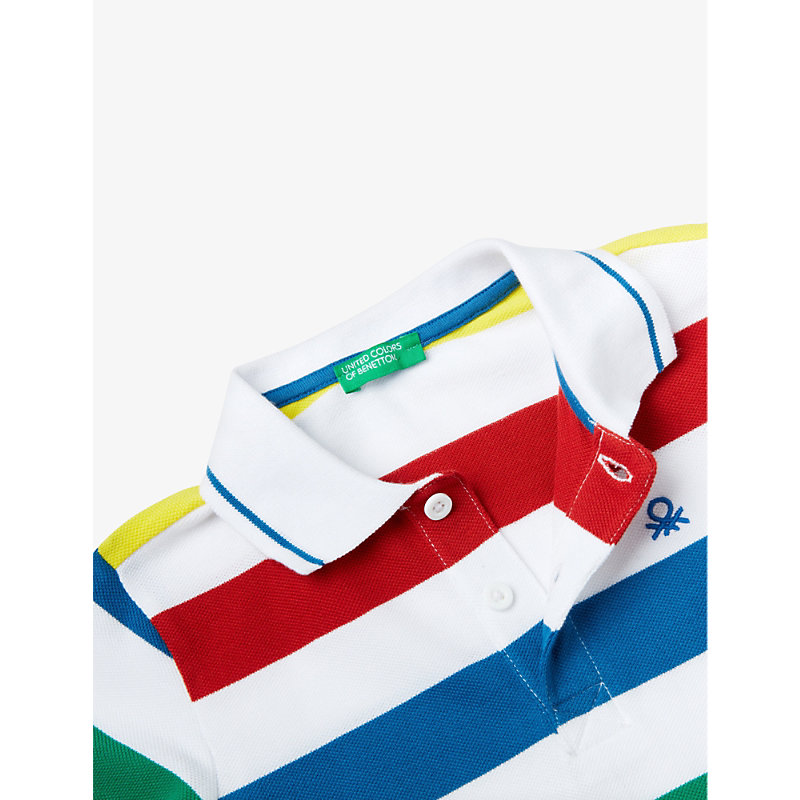 Shop Benetton Boys Multicoloured Kids Logo-embroidered Striped Cotton Polo Shirt