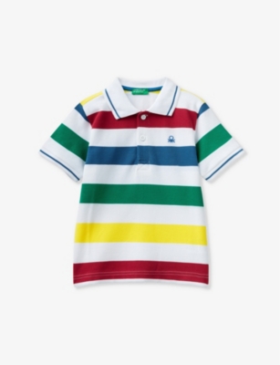 Benetton Boys Multicoloured Kids Logo-embroidered Striped Cotton Polo Shirt