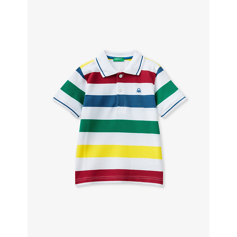 Benetton Boys Multicoloured Kids Logo-embroidered Striped Cotton Polo Shirt