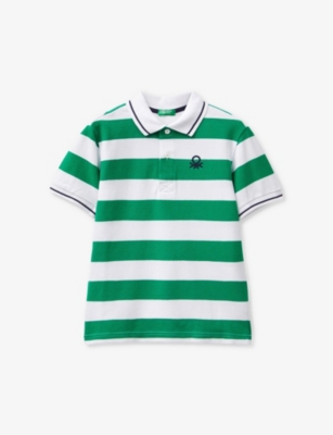 Benetton Boys  Green Kids Logo-embroidered Striped Cotton Polo Shirt 6-14 Years