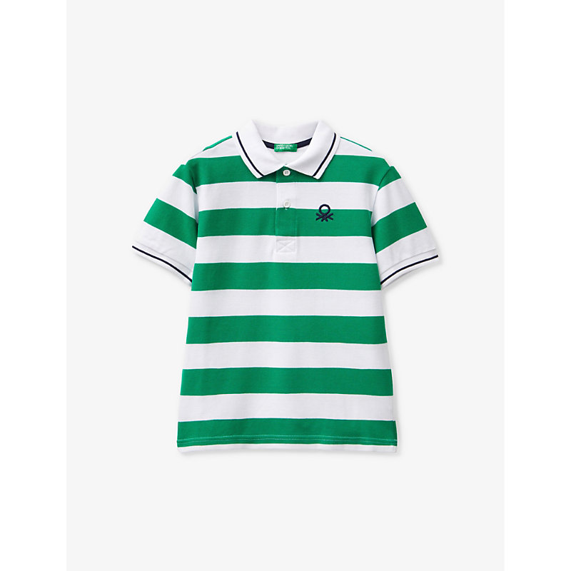 Benetton Boys  Green Kids Logo-embroidered Striped Cotton Polo Shirt 6-14 Years
