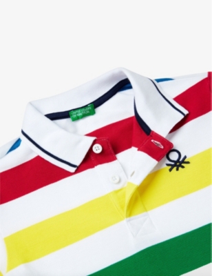 Shop Benetton Boys Bright Multicolour Kids Logo-embroidered Striped Cotton Polo Shirt 6-14 Years